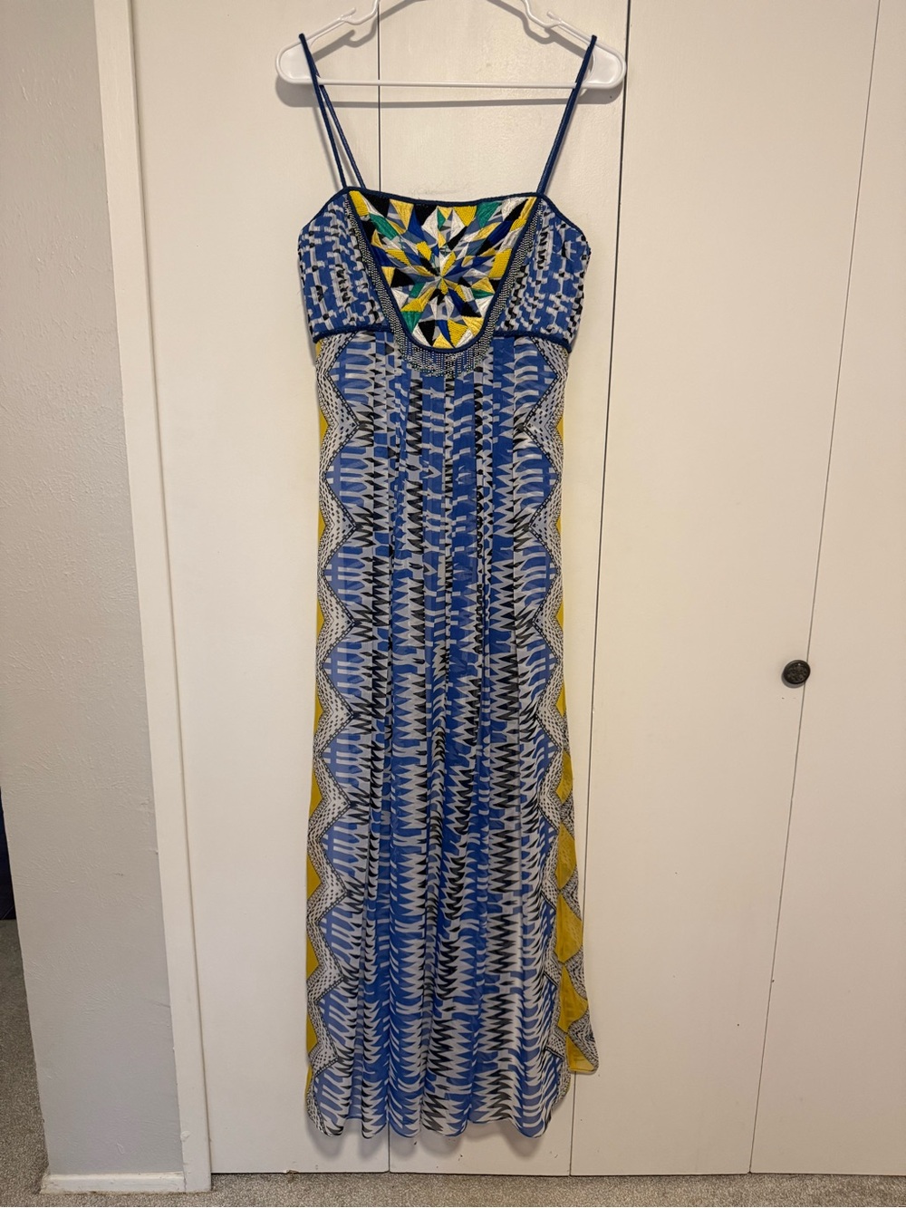 Ranna Gill Anthropologie Size Large Sunburst Beaded Blue Maxi Dress - Picture 2 of 6